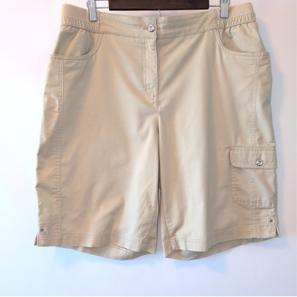 Allison Daley Cargo Shorts Women 14 Khaki Beige Elastic Waist Stretch Utility